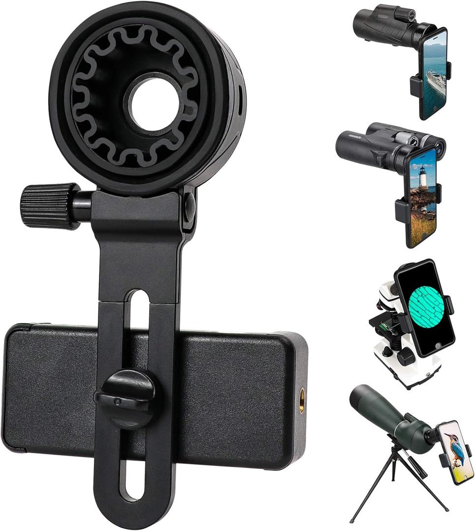LAKWAR Telescope Phone Adapter, Universal Cell Phone Mount Compatible Binoculars, Monocular, Microscope, Spotting Scope, Telescope, Smartphone Holder Clip Bracket Fits Almost of Mobile Phones