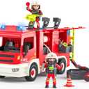 Large Fire Truck Toy with 2 Firefighters & Rescue Tools, Lights & Siren Sounds, Assemble & DIY Fire Rescue Truck Vehicle Toy for Boys Girls Christmas Birthday Gifts Kids Toys for 3 4 5 6 7 8 Years Old