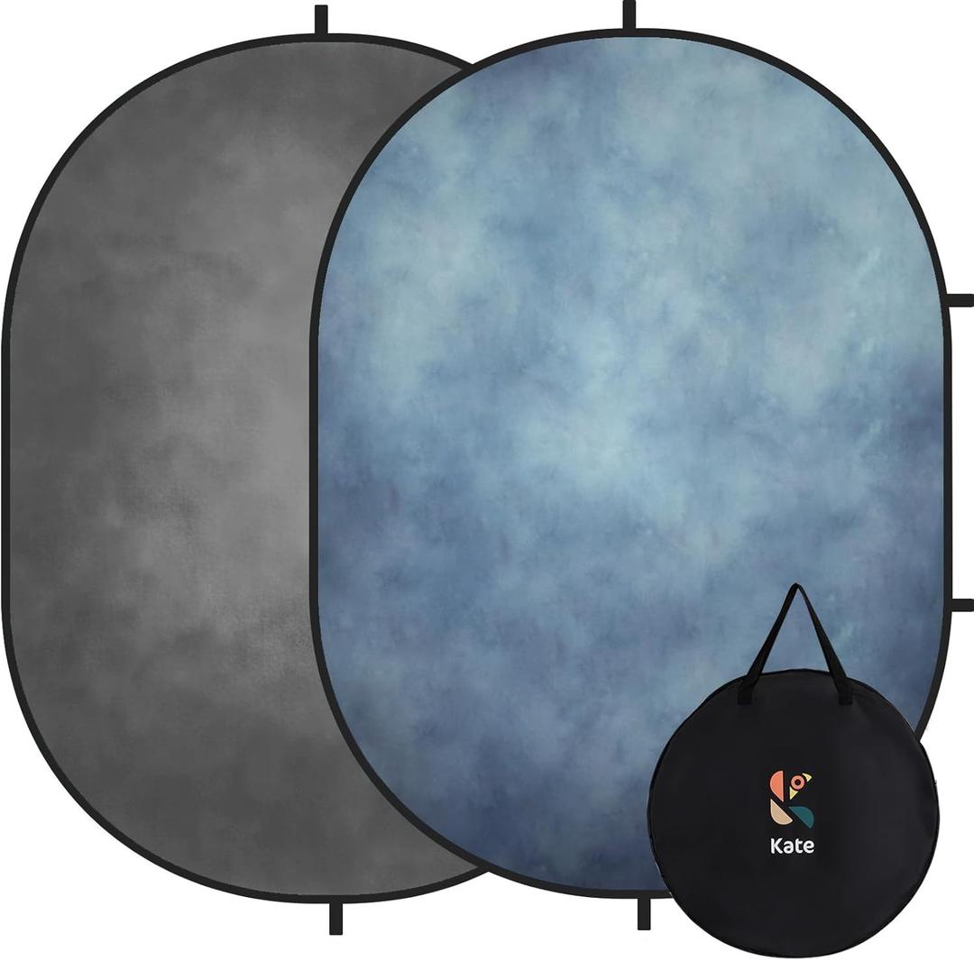 Kate 5x6.5ft(1.5x2m) Collapsible Backdrop Blue Grey Pop up Backgrounds Folding Photography Backdrops Photoshoot Prop