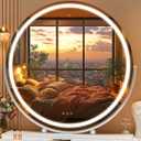 Hasipu Vanity Mirror with Lights, 27.6" LED Big Makeup Mirror, Lighted Makeup Mirror with Lights, Smart Touch Control 3 Colors Dimmable Round Mirror 360Rotation White