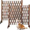VINGLI 2 Packs Extendable Garden Fence, 27.55 Inch Tall Freestanding Accordion Fence Solid Wood Retractable Trellis Instant Fence Pet Grate for Home Patio Yard Garden (Carbonized Wood)