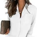 HOTOUCH Button Down Shirts for Women Long Sleeve Blouse Dressy Casual Business Work Tops with Pocket (White)