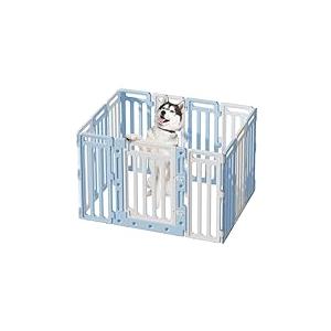 Dog Playpen Clear Fence Pet Puppy Cat Large Medium Play Pen Indoor Foldable Kennel Whelping Box for Dogs with Gate (Blue + White, 14 Panels+1 Door)