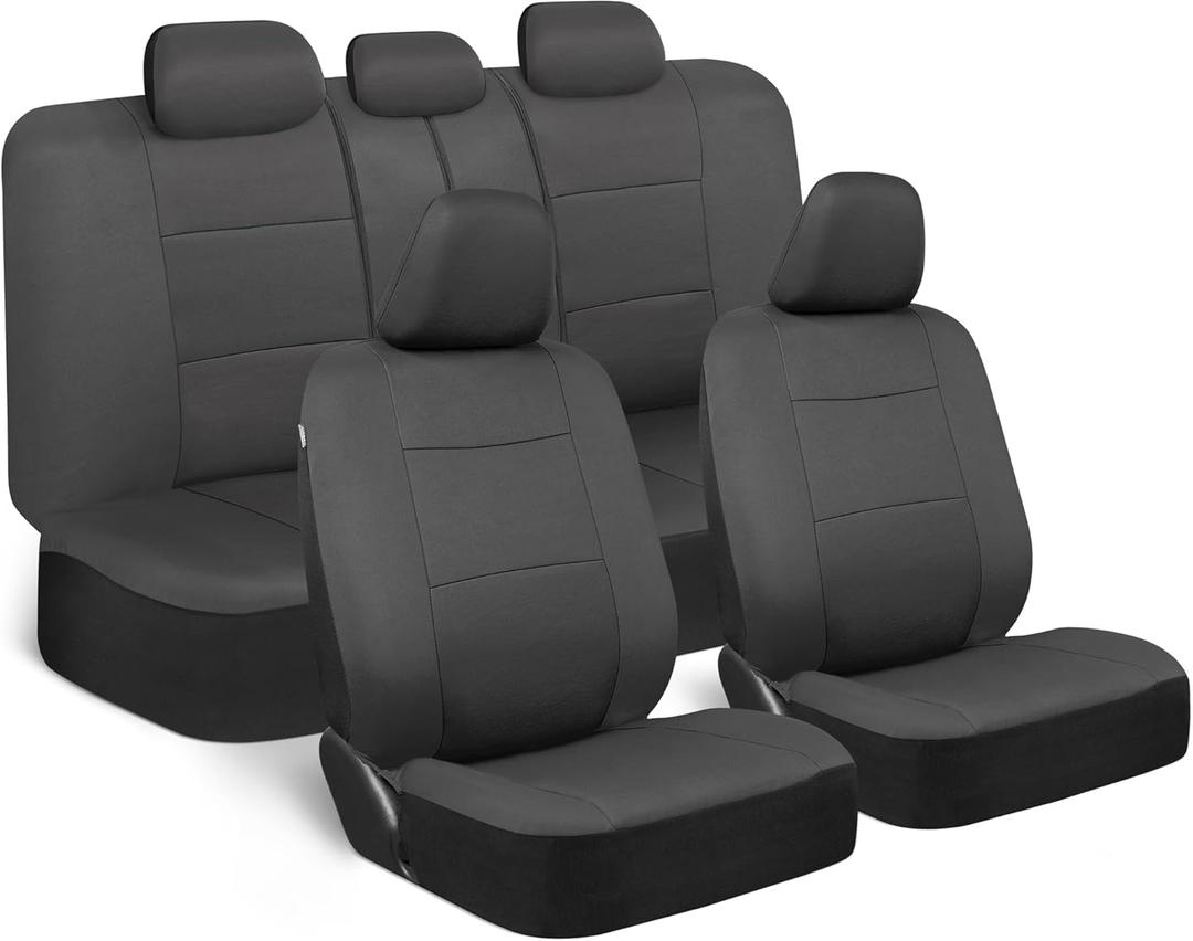 BDK PolyPro Car Seat Covers Full Set in Solid Charcoal Front and Rear Split Bench Seat Covers for Cars, Easy to Install, Accessories for Auto Trucks Van SUV,Solid Gray