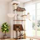 Hey-brother Wooden Cat Tree, 69.7 inch Cats Furniture Tower with Large Platforms, Hammocks, Spacious Condo, Full Sisal Scratching Posts, Ladder, Brush, Water Proof Surface, Rustic Brown MPJ121SR
