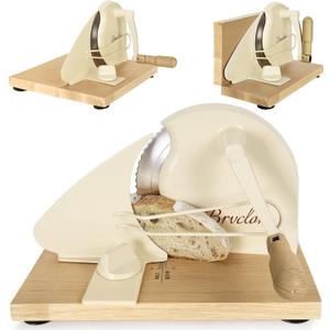 Brvclon Foldable Manual Bread Slicer with Wooden Board & Foldable Handle,0-0.9" Adjustable Thickness,Serrated Blade & Suction Cup,Bread Slicer for Homemade Sourdough Bread,Soft Bread,Bagels,and More