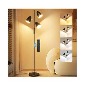 QiMH LED Floor Lamp for Living Room, Modern Dimmable Standing Lamp with 4 Color Temperature,Remote and Touch Control, Tree Floor Lamp for Bedroom with 3 Rotatable Lights Bright Stand up Lamp, Black