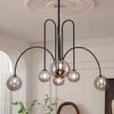 Black Chandelier Modern 6 Lights Sputnik Chandelier Large L40 Mid Century Ceiling Pendant Light Fixtures with Smoke Glass Globe Shades for Living Dining Room Foyer Bedroom