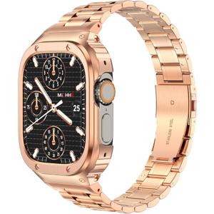MioHHR Stainless Steel Watch Band with Case Compatible with Apple Watch Ultra3/2/1 Metal Strap with Protective Cover for iWatch 49mm Men