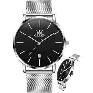 OLEVS Mens Watches Minimalist Ultra Thin Fashion Casual Analog Quartz Date Watch Waterproof Slim Simple Big Face Dress Wrist Watch Leather Band for Men
