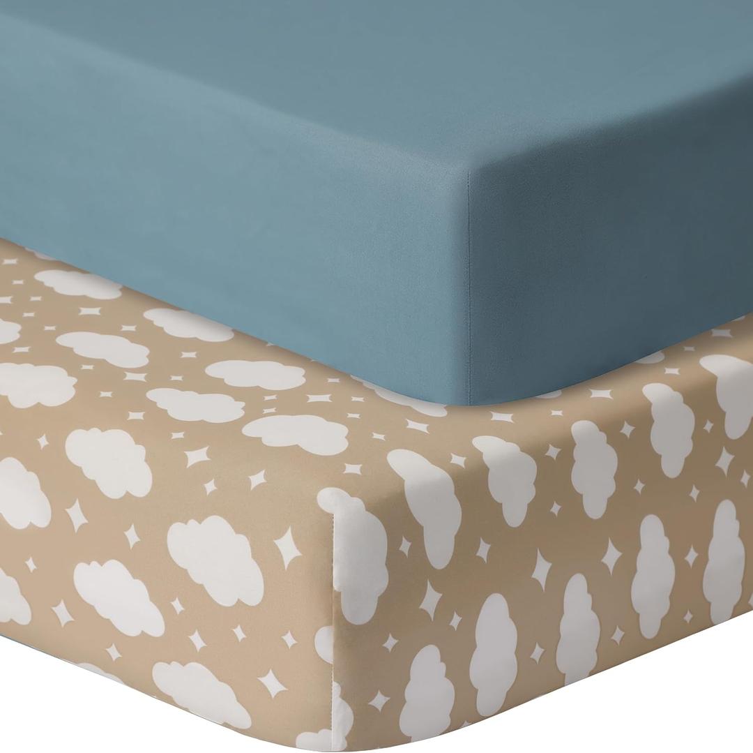 GUNTAIL Baby Crib Sheets for Boys Girls, 2 Pack Fitted Crib Sheet for Standard Crib and Toddler Mattress, Soft Microfiber Baby Sheet 52x28x8in. (Clouds & Dark Green)