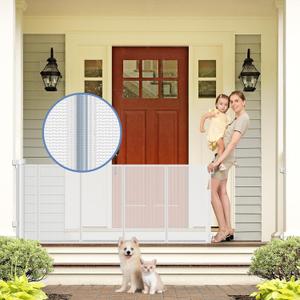 Reinforced Retractable Baby Gates with Support Rod 60" Wide Retractable Baby Gate for Stairs Retractable Dog Gate Outdoor Retractable Gate Outdoor Prevent Babies and Pets from Squeezing Under The Gate (White)