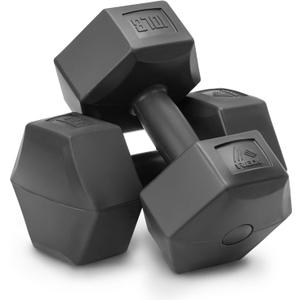 RBX Vinyl Coated Hand Weight Dumbbell Set - Hex Shaped, Roll Free for Body Building/Sculpting/Strength Training Exercise, (Set of 2) (10lb, Grey)