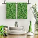 Artoid Mode Light Green Checkered Clover Shamrock St.Patrick's Day Kitchen Dish Towels, 18x26 Inch Farmhouse Holiday Spring Decoration Cleaning Set of 2