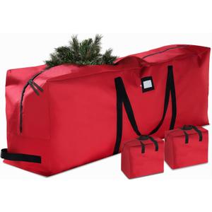 ZOBER Christmas Tree Storage Bag - With 2 Ornaments Accessories/Garland Bags - Fits 7.5 Ft Trees - 600D Oxford Fabric Christmas Tree Bag For Storage Box For Xmas - Strong, Durable Handles - Red