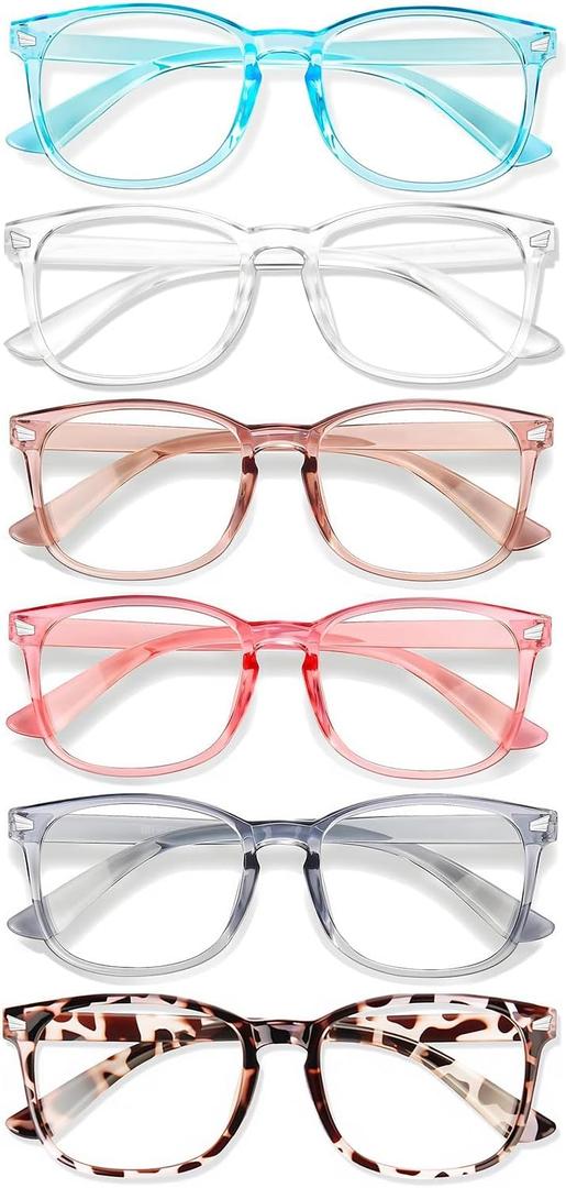 3 x Blue Light Glasses for Woman Men | 99% Blue Light Blocking Glasses for Computer Gaming TV Phone Screen Square Frame | Anti Eyestrain & UV Glare Protection - 6 Pairs