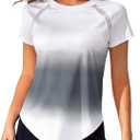 SweatyRocks Women's Short Sleeve Sport Athletic T Shirt Ombre Workout Tee Crew Neck Tops (White, M)