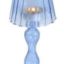 Desk Lamp Shaped Glass Candle Holder - Glass Hurricane Candleholder Crystal Decorative Candle Stand for Table Wedding Dinning Centerpieces Party Supplies Decor Grass Blue