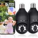 2K Light Bulb Camera Outdoor, 2.4/5GHz Wi-Fi 6 Security Cameras Wireless Outdoor, 360 PTZ Cameras for Home Security with Color Night Vision, AI Human Detection, 2 Way Talk, Easy Installation,2 Packs Black