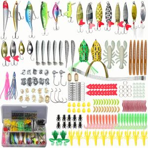 Fishing Lure Fishing Lures kit Lure Set for Bass Trout Salmon Freshwater Fish Tackle Box Shrimp Worm Bait Spoon Grasshopper Crankbait Jigs Hooks Fishing Gear and Equipment (Black-399pcs)