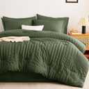 CozyLux Oversized Queen Comforter Set Olive Green Seersucker 7 Pieces 98x98 Bed in a Bag Comforter Set with Sheets, Luxury Soft Bedding Set with Down Alternative Comforter, Sheets, Pillowcases & Shams