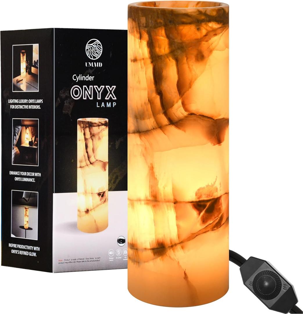 UMAID Handcrafted Onyx Marble Table Lamp  Each Lamp One-of-a-Kind with Natural Patterns, Warm Amber Glow, Dimmable Cord & Bulb, Modern Home Decor for Bedroom, Desk, Office, Living Room, or Bedside