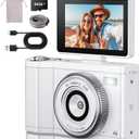 4K Digital Camera for Photography 64GB Sd Card 64MP Autofocus Anti-Shake Vlogging Camera for YouTube with 3" 180Hd Flip Screen 18x Digital Zoom 2000 mah Battery (White)