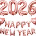 New Years Eve Decorations 2026, 32'' Rose Gold Number 2026 Balloons Happy New Year Letter Balloon with Haert Foil Balloon, New Years Eve Party Supplies 20 26 for Women Girl Graduation Prom Party Decor