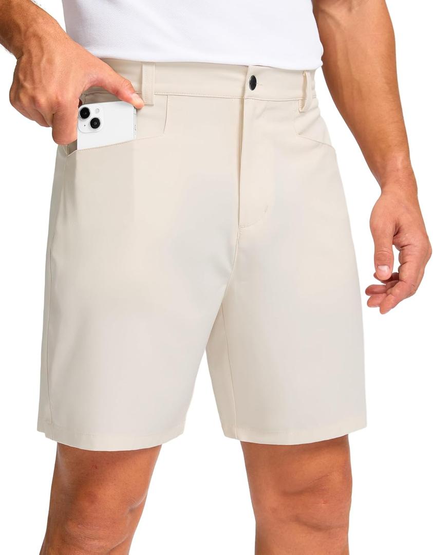 Pudolla Men's Casual Golf Shorts 7" Lightweight Stretch Flat Front Work Dress Shorts for Men with Pockets (X-Large, Beige)