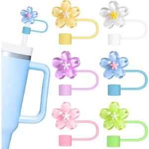 6Pcs Flower Straw Toppers Cover for Stanley Cup 40oz Cute Straw Covers Cap Reusable Straw Tips for 0.4inch Straws Stanley Cup Accessories