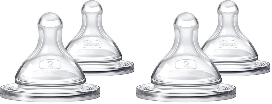 Chicco Duo 100% Silicone Intui-Latch Baby Bottle Nipple with Anti-Colic Valve | Skin-Like Texture and Breast-Like Flow | Stage 2, Medium Flow | 2 Count (Pack of 2) | 3+ Months