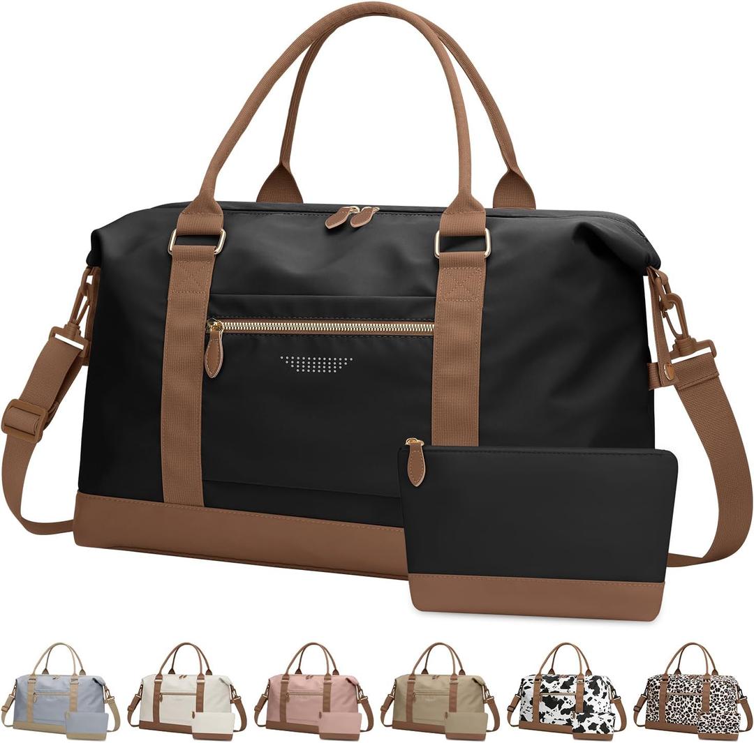 ELONGRIVER Travel Duffle Bag for Women, Weekender Bags, Hospital Bag for Labor Delivery, Lightweight Tote Duffel Overnight Bag with Luggage Sleeve, Airplane Travel Bags with Toiletry Bag, Large, Black