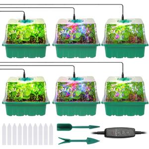 Seed Starter Trays with Grow Lights, 72 Cells Seed Starter Kit with Lights, 3 Lighting Mode, 4 Timing Set, Germination Kit for Seed Starting Trays, Seedling Starter with High Humidity Control Domes (6PCS, Green 6pcs)