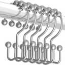 Titanker Shower Curtain Hooks Rings, Rust-Resistant Metal Double Glide Shower Hooks for Bathroom Shower Rods Curtains, Set of 12 Hooks - Space Silver
