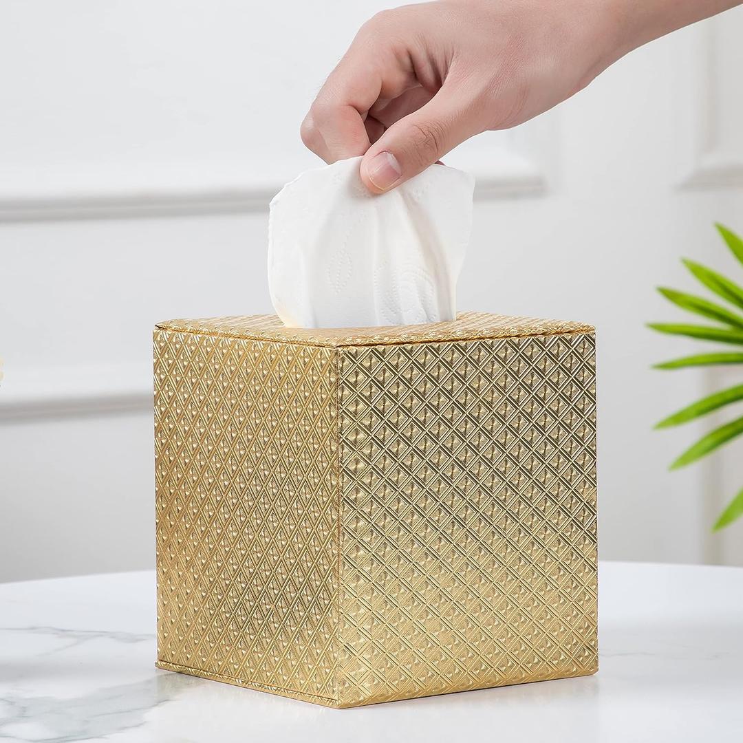 Gold Tissue Box Cover,Tissue Box Cover Square,Gold Tissue Box Holders,Tissue Holder for Bathroom Accessories,Bathroom Tissue Holders