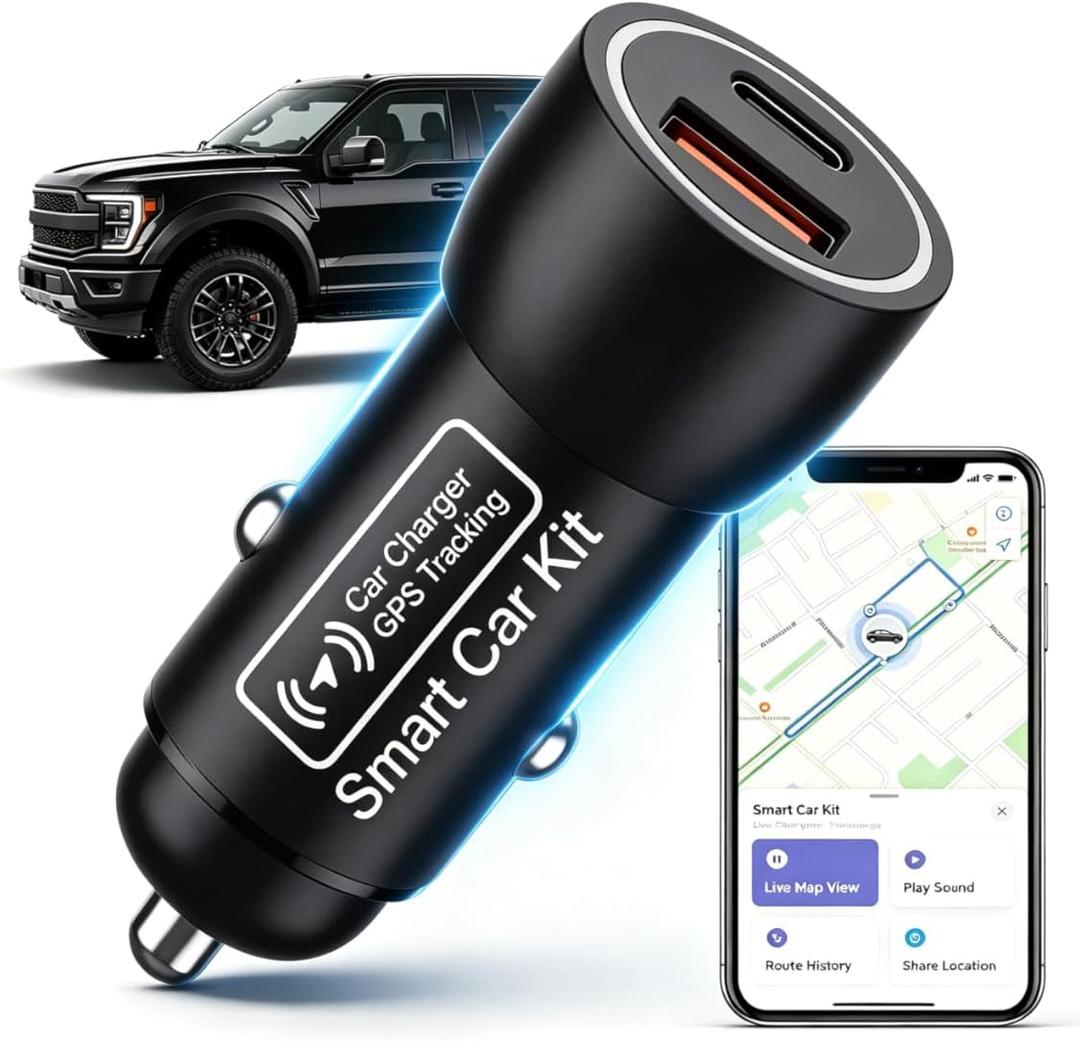 Car GPS Tracker & Charger, GPS Tracker for Vehicles, GPS Locator for Anti-Theft & Real-Time Parking Location, No Monthly Fee, No SIM Card, Only with iOS, Perfect for Cars Trucks Family Fleets