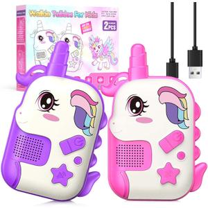Rechargeable Walkie Talkies Toys for Girls: Unicorn Toys Walkie Talkies for Kids 2 Pack Christmas Birthday Gifts for Grandkids 3 4 5-7 Year Old Girls Age 4-5 6-8 Years Old Stocking Stuffers
