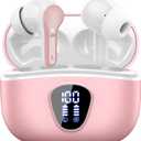 Wireless Earbuds, Bluetooth 5.4 Headphones HiFi Stereo, Bluetooth Earbuds with ENC Noise Cancelling Mic, IP7 Waterproof in Ear Earphones, 48H, LED Display Ear Buds for Pad Phones Workout Sports, Pink