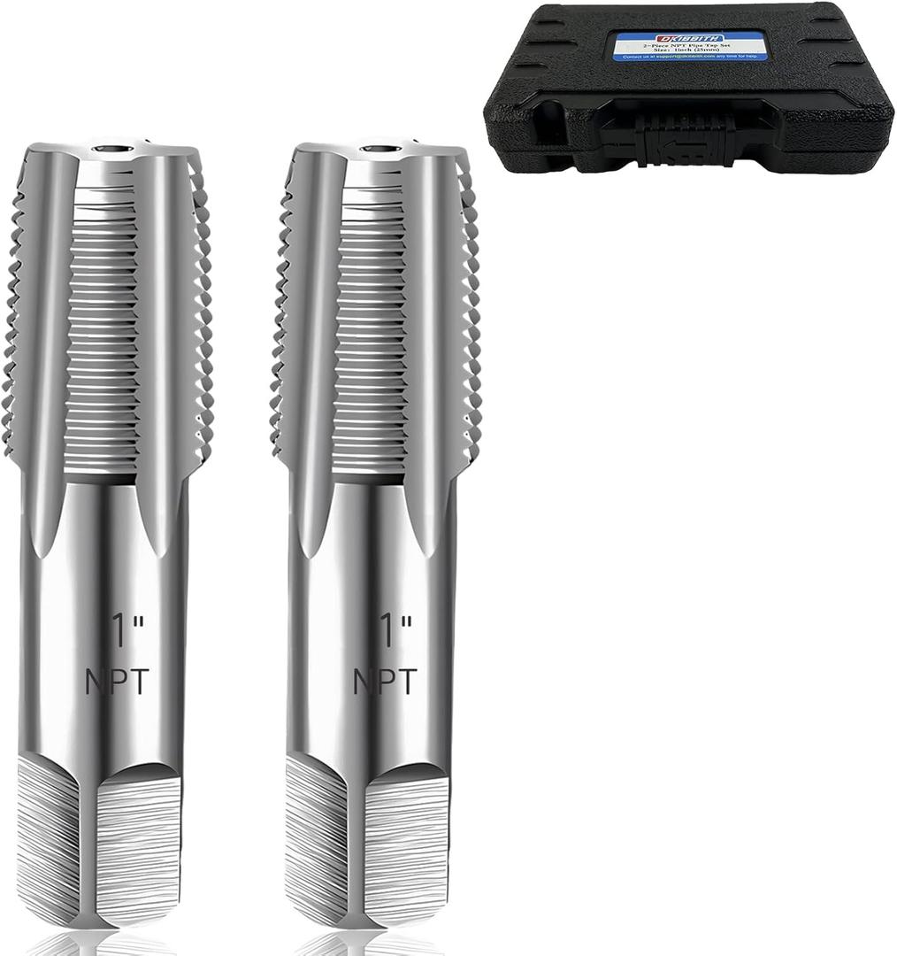 2-Piece NPT Pipe Tap Set, 1" NPT Tap Set Carbon Steel Hand Threading Plumbing Tap Set for Accurate Threads, Assorted Plumbers Mechanics DIY Thread cutting tools (2 Pcs 1")