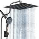 Cobbe 12 Inch All Metal 3-Way Rain Shower Head, High Pressure Shower Head, Dual Shower Heads with Handheld Spray Combo - Upgrade Extension Arm Height Adjustable - 9 Spray Filtered Shower Head, Black