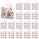 Sweetude 24 Pcs Soccer Clear Treat Bags with Handles Bulk Cute Soccer Goodie Bags Sport Theme Party Gift Favor with Pink Bow Ribbon for Girl Youth Team Snack Birthday Gifts 7.9 x 7.9 Inch