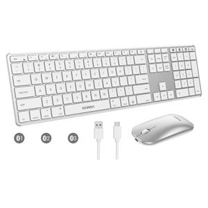 seenda Bluetooth Keyboard and Mouse for Mac, COS500 Multi-Device Rechargeable Keyboard Mouse with Quiet Keys, Full Size Slim Combo Compatible for MacBook Pro/Air, Mac, iPad, iPhone - White Silver