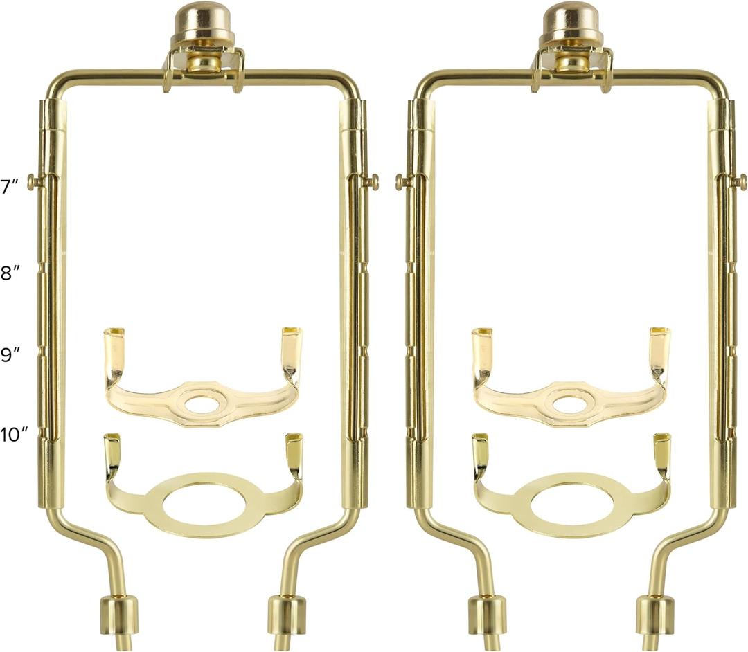 GO&SO Set of 2 Gold Adjustable Lamp Shade Holder, 7 8 9 10 inch Lamp Harp Kit,Fit both Standard Lamp Rod and E26 Light Base UNO Fitter Adapter,DIY Lamp Shade Holder Replacement,for Table & Floor Lamps
