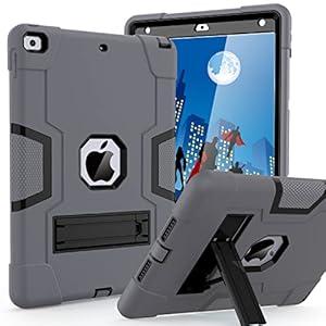 Cantis Case for ipad 9th Generation/ iPad 8th Generation/ iPad 7th Generation, Slim Heavy Duty Shockproof Rugged Protective Case with Built-in Stand for iPad 10.2 inch 2021/ 2020/ 2019, Grey+Black