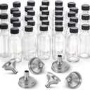 36 Pack, 2 oz Small Clear Glass Bottles w/Lid & 6 Stainless Steel Funnels - 60ml Boston Sample Bottles - Mini Travel Essential or Decorative Bottles for Potion, Juice, Wellness, Ginger Shots, Whiskey