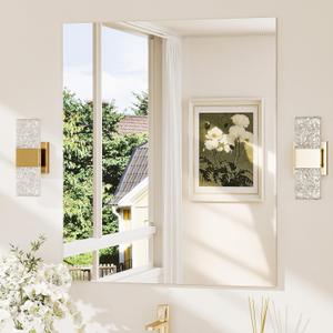 TokeShimi 30x36 Frameless Bathroom Mirror, Vanity Bathroom Mirror for Wall Shatterproof Modern Rectangle Mirrors for Bedroom, Living Room, Entryway, Home Gym, Entryway