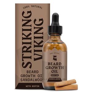 Striking Viking Beard Growth Oil with Biotin - 2 Fl Oz, 1 Pack, Sandalwood - Thickening, Conditioning Biotin Beard Growth Serum for Men with Argan & Jojoba Oil - Facial Hair Serum for Men