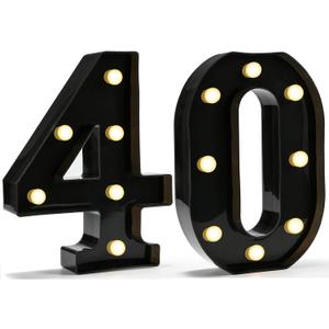 Pooqla Decorative Led Light Up Number Letters, Black Plastic Marquee Number Lights Sign for 40th Birthday Party Wedding Decor Battery Operated Black Number 40
