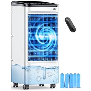 CENSTECH Windowless Air Conditioner with 5 Ice Packs, 3 Modes & 3 Speeds Swamp Cooler Air Conditioner, 12H Timer, 4L Tank for 24H Cooling, Remote, Dual Tank Portable Air Conditioners No Windows Needed