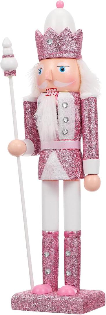 PRETYZOOM Pink Wooden Nutcracker Doll - 12 Inch Christmas Decoration Soldier with Base for Holiday Decor, Tabletop Display